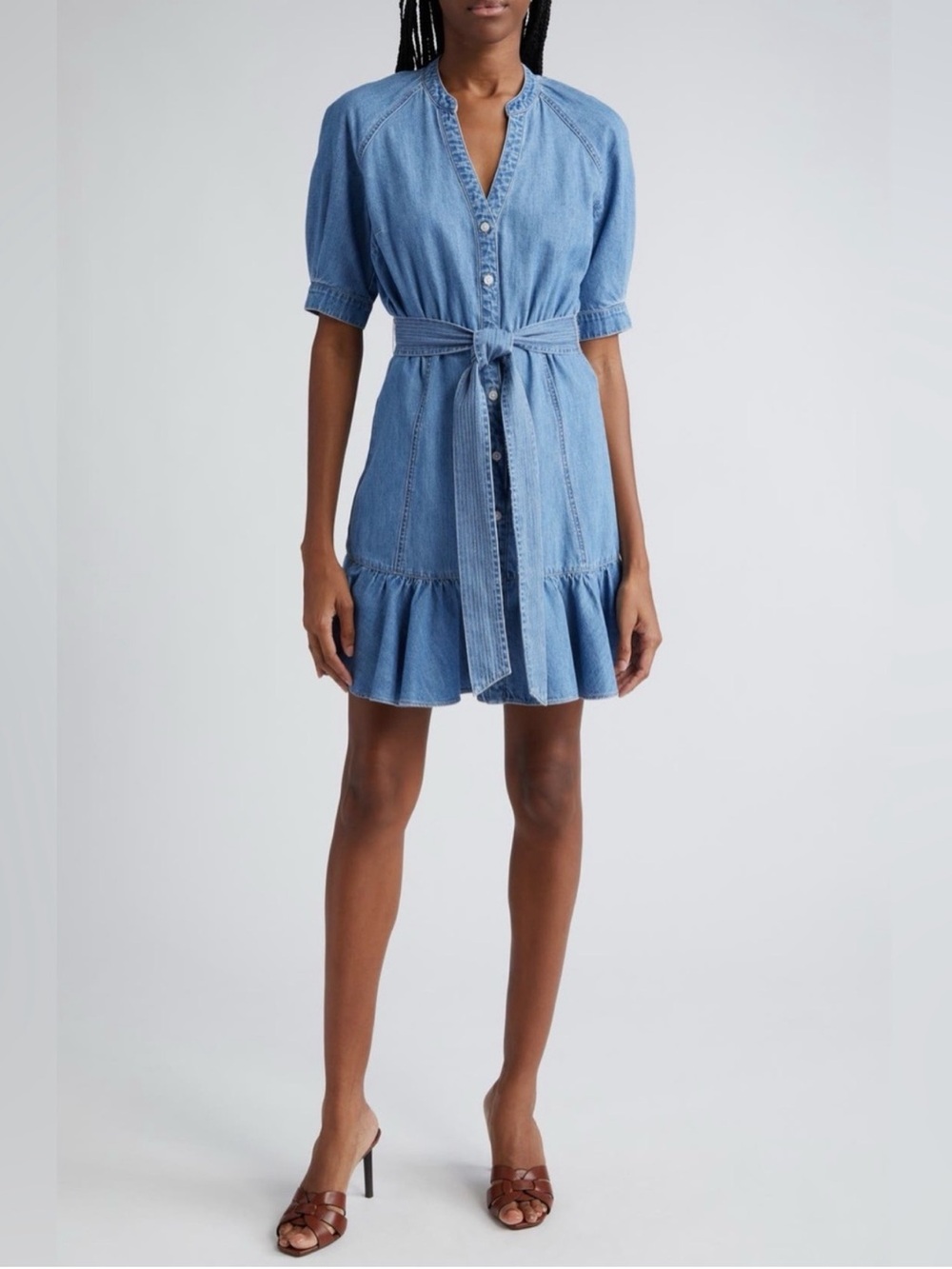 Veronica Beard Kanika Denim Dress Ruffle Button Front Cotton size Medium